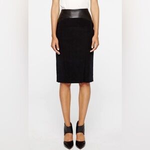 Nicole  Miller Lamb Leather Trim Midi Skirt